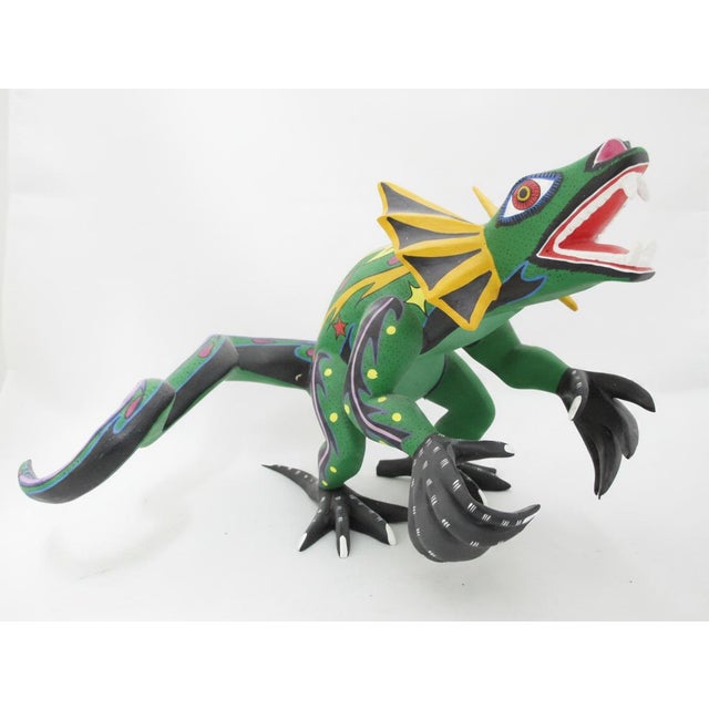 Green Oaxacan Alebrije Lizard Wood Carving Mexico Folk Art Figure Sculpture For Sale - Image 8 of 17