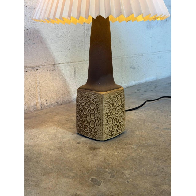 Ceramic Table Lamp With Pleated Paper Shade Danish Mid-Century Modern 1970s For Sale - Image 9 of 10