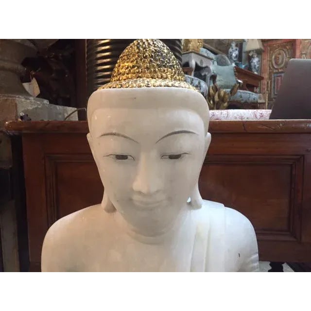 Marble Buddha Sculptures - a Pair For Sale - Image 4 of 7