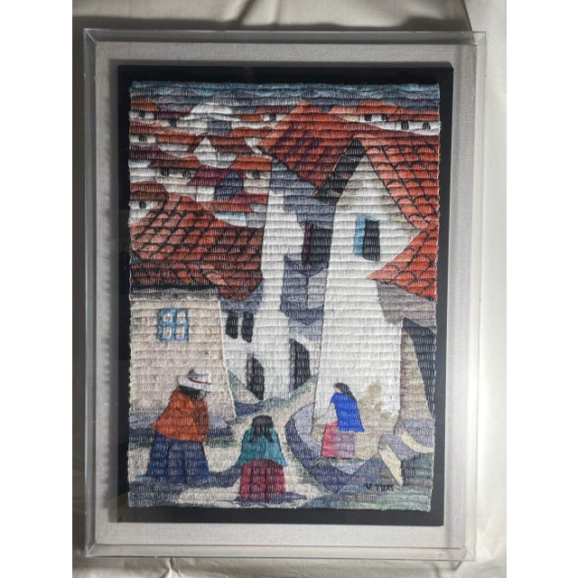 1990s Large Peruvian Handwoven Wool Tapestry in Acrylic Frame For Sale - Image 9 of 9