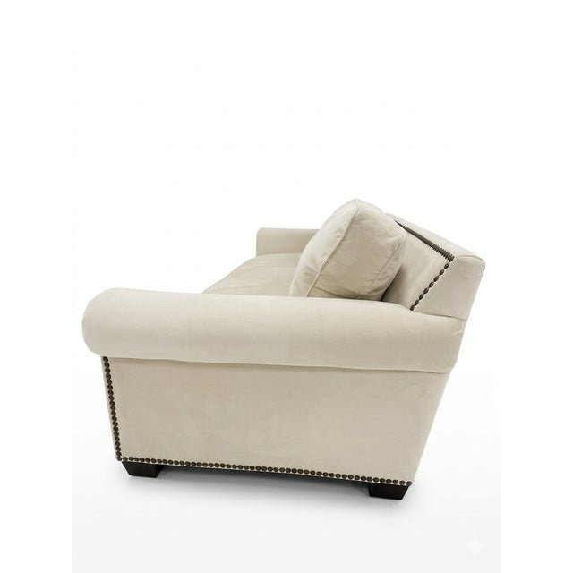 Traditional Classic White Velvet Sofa With Nailhead Trim – 83.5” Traditional Couch For Sale - Image 3 of 11