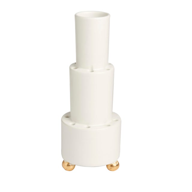 Traditional White 16-Hole Tulipiere, Gold Ball Feet For Sale - Image 3 of 3