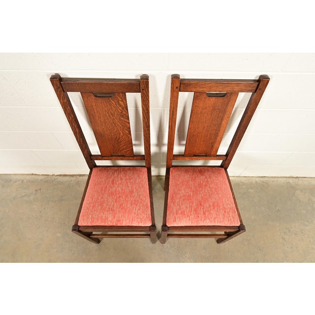 Early 20th Century Gustav Stickley Antique Mission Oak Arts & Crafts H-Back Side Chairs or Dining Chairs, Pair For Sale - Image 5 of 15
