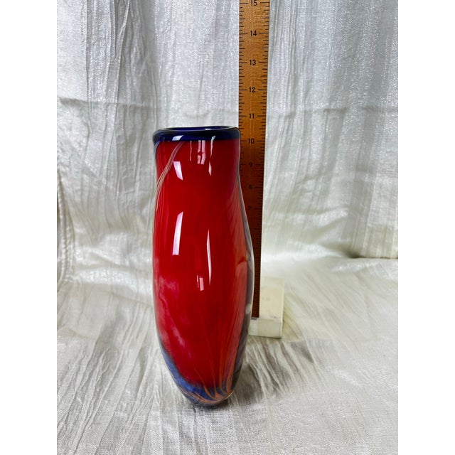 Monumental Murano Style Sommerso Art Glass Vase W/ Floral Core For Sale In Portland, OR - Image 6 of 12