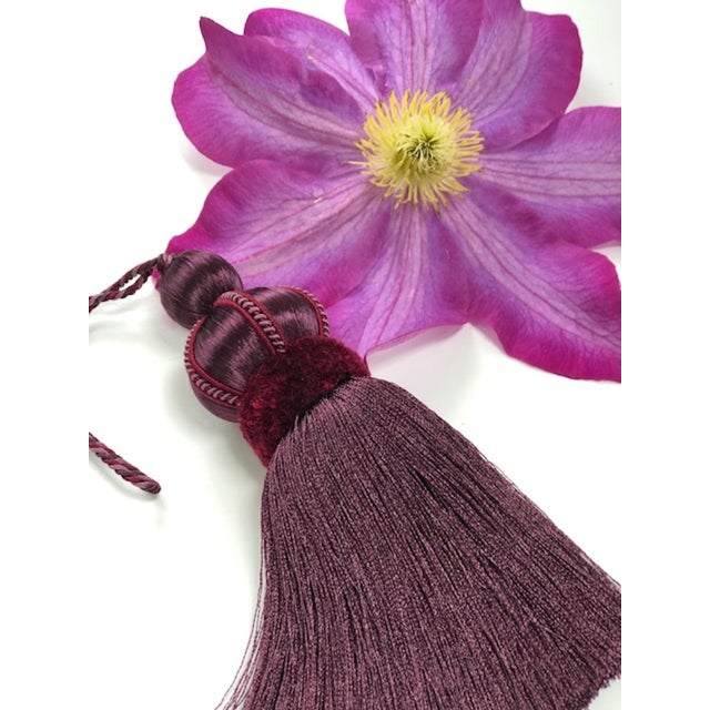 Wine Key Tassel in Mulberry - Burgundy Color With Satin and Cut Velvet Details For Sale - Image 8 of 14