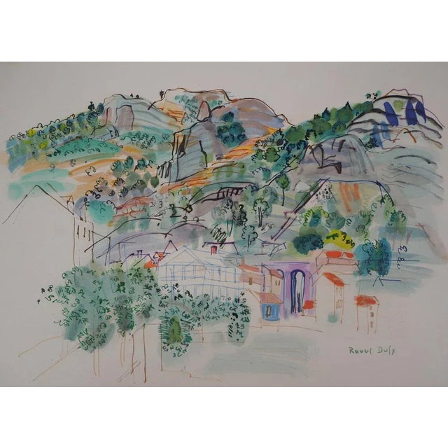 Raoul DUFY Provence, the mountain village, 1953 Original lithograph, enhanced with stencil watercolor Signed in the plate...