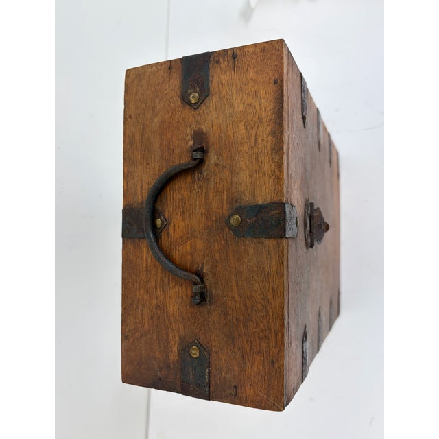 Handcrafted Indian Wood Storage Box With Iron Hardware For Sale In Orlando - Image 6 of 10