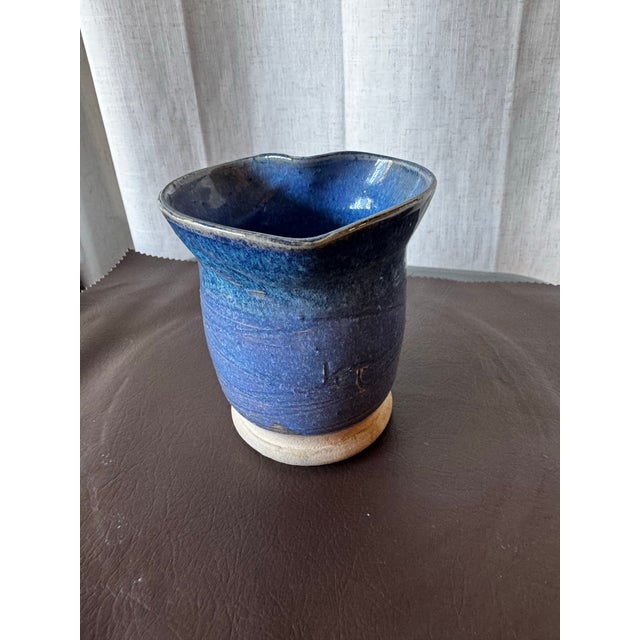 Blue Vintage Studio Pottery Vase, Hand Form - Heart Shape, Signed For Sale - Image 8 of 12