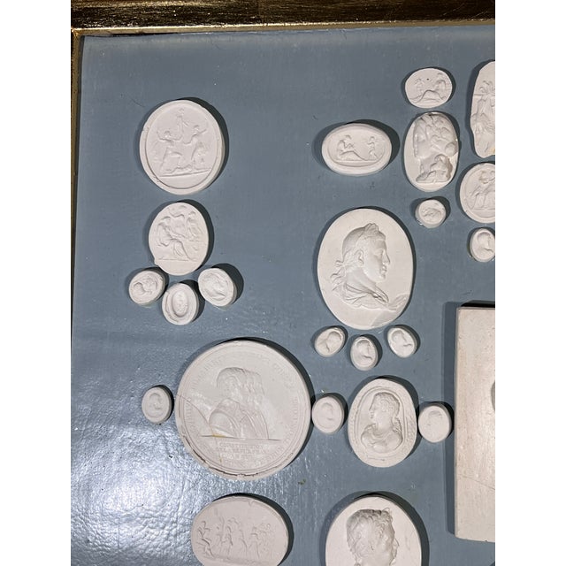 Wood Neoclassical French Blue Leather Ground Giltwood Frame With White Plaster Classical Casts For Sale - Image 7 of 9