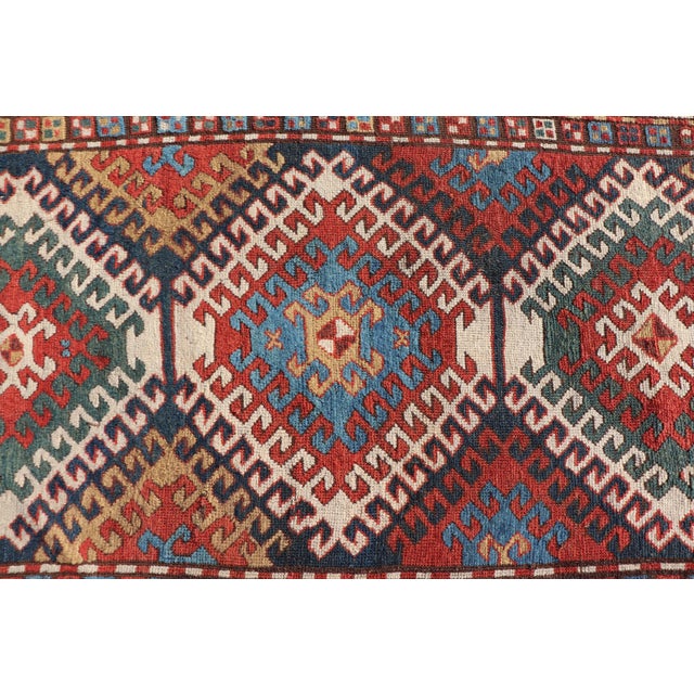 Blue Antique Caucasian Kazak Rug With Geometric Design Medallions 3'10" X7'4" For Sale - Image 8 of 13