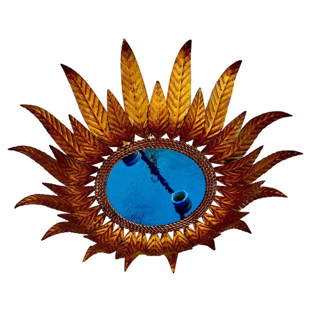 Large Spanish Sunburst Fixture in Gilt Metal, 1950 For Sale