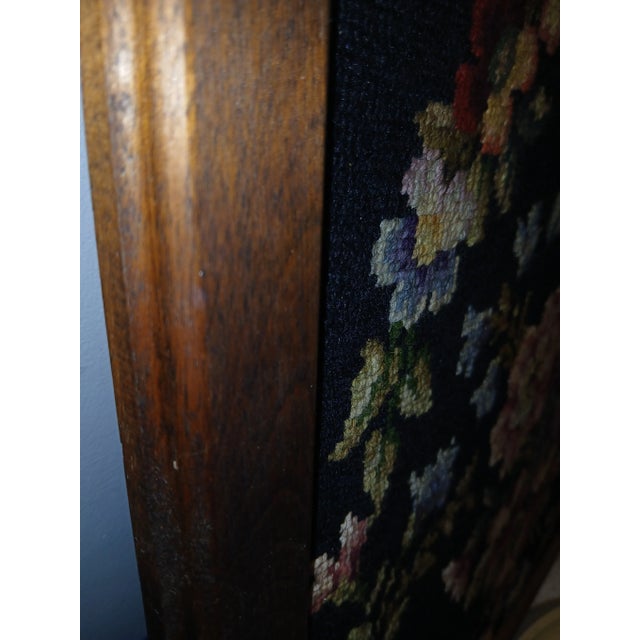 Navy Blue Vintage Large Framed Floral Needlepoint For Sale - Image 8 of 10