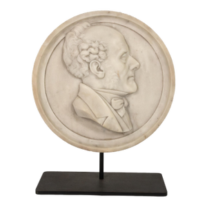 Round Carved Marble Plaque Depicting a French Gentleman on Later Iron Stand French Circa 1870