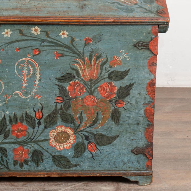 Original Swedish Dome Top Hand Painted Blue Pine Trunk Dated 1826 For Sale - Image 17 of 18