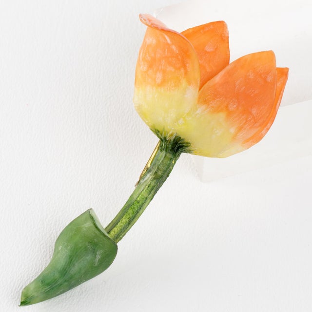 Plastic Monique Vedie Talosel Resin Tulip Floral Brooch, Line Vautrin School For Sale - Image 7 of 7