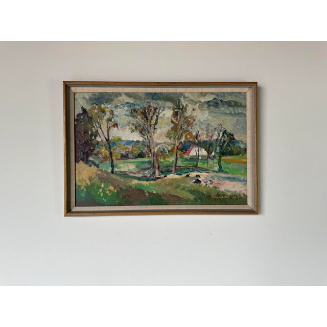 Abstract 1986 Brewster Impressioniost Abstract Rural Landscape Oil Painting, Framed For Sale - Image 3 of 12
