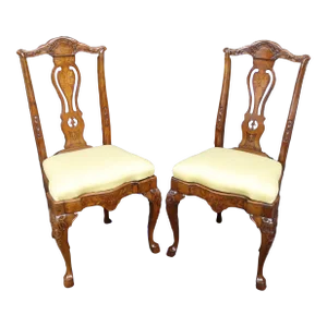 Late 20th Century Walnut Inlaid Queen Anne Style Side Chairs- a Pair