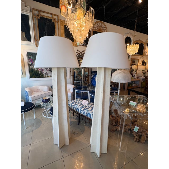 Michael Taylor Michael Taylor Monumental Pair 1970s Plaster Stone Floor Lamps Newly Wired For Sale - Image 4 of 13