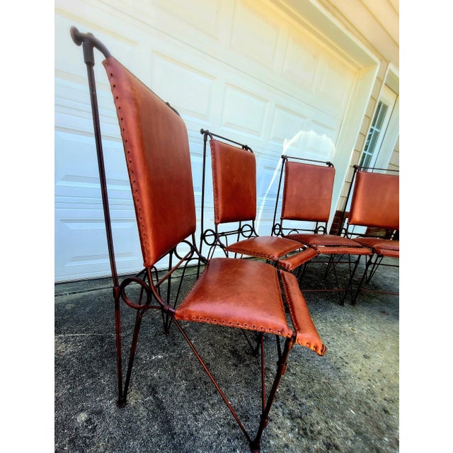 Oxblood Red Late 20th Century Llana Goor Style Brutalist Hand-Tooled Iron and Leather Chairs - Set of 4 For Sale - Image 8 of 9