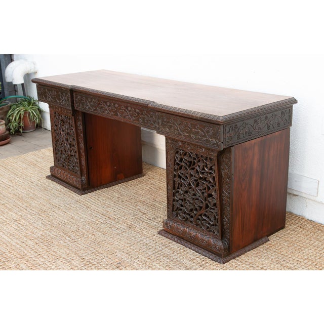 Finely Carved Anglo-Indian Rosewood Pedestal Desk For Sale - Image 10 of 12