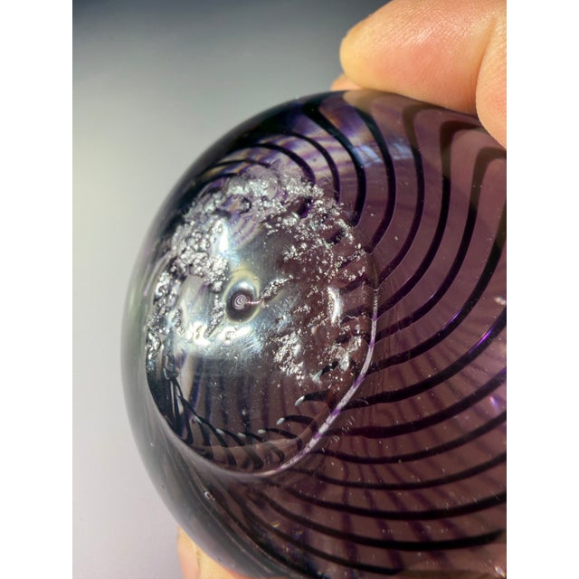1980s Vintage Hand-Blown Purple Ribbon Swirl Studio Art Glass Paperweight - 4" For Sale - Image 5 of 10