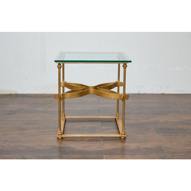 Midcentury Italian Gilt Metal Cocktail Table - Glass Top and Star Stretcher For Sale - Image 10 of 12
