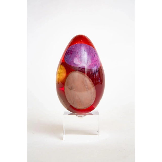 Vintage Resin Ovoid Sculpture on Custom Lucite Base Red, Tan, Purple, Gray, Yellow For Sale - Image 10 of 10