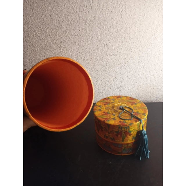 This is a GORGEOUS Punch Studio Handpainted Gold Oriental Motif 12.5" Storage or Holder. Great for Holiday Gifts Procured...