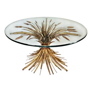 1960s Vintage Italian Gold Gilt "Coco Chanel" Style Sheaf of Wheat Occassional Coffee Table For Sale