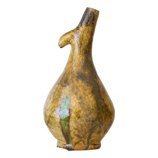 Tamegroute Amber Glazed Ceramic Pitcher Vase | One of a Kind For Sale