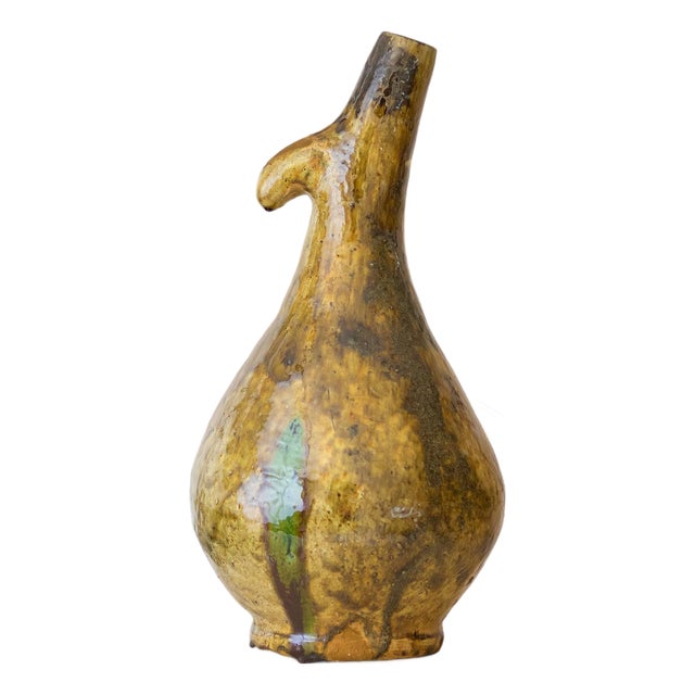 Tamegroute Amber Glazed Ceramic Pitcher Vase | One of a Kind For Sale