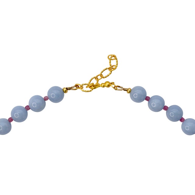 Gemstone Angelite Tourmaline Alternating Necklace For Sale - Image 7 of 7