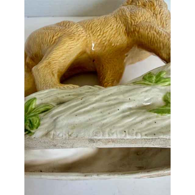 Mid-Century Hand-Painted Glazed Ceramic Lion Figurine on Rock Base For Sale - Image 12 of 14