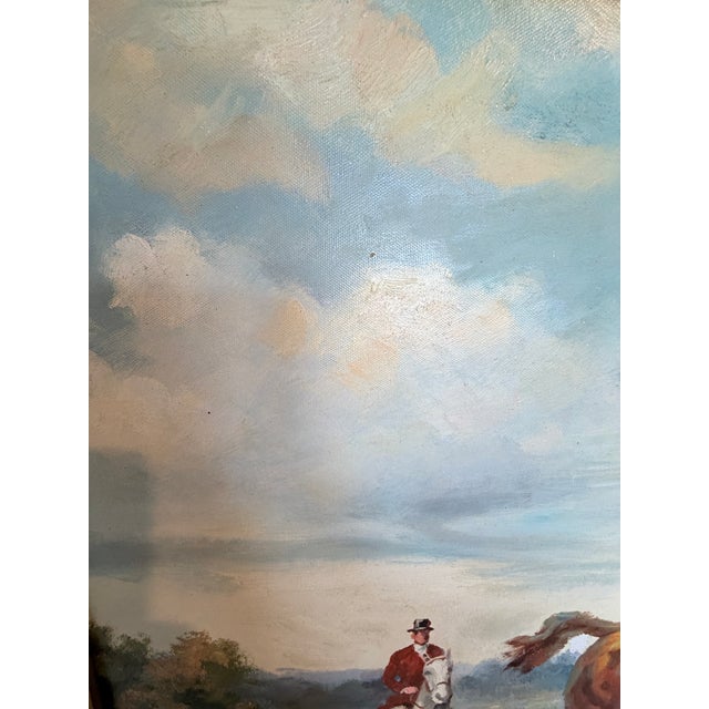 English Fox Hunting Scene Oil Painting on Canvas, Horses & Hounds, Signed For Sale In Jacksonville, FL - Image 6 of 9