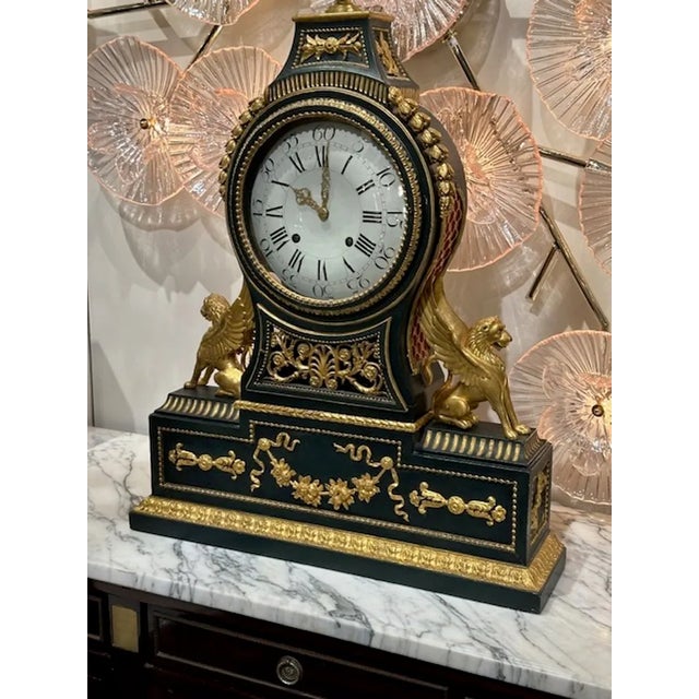 Rare 19th Century Swedish Large-Scale Parcel Gilt Mantel Clock For Sale - Image 4 of 5