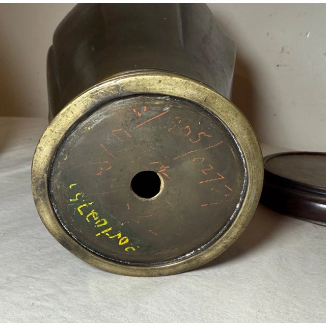 Antique 19th Century Thick Japanese Asian Stylized Lotus Bronze Vase Statue For Sale - Image 11 of 11