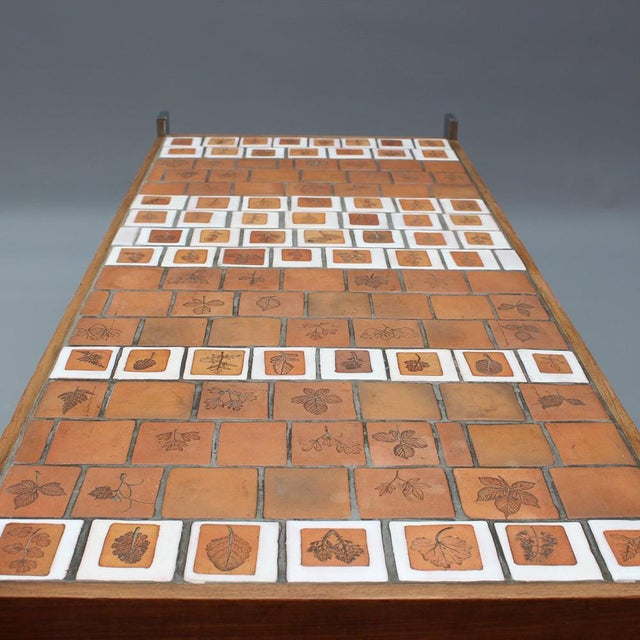 Vintage French Coffee Table with Leaf Motif Tiles by Roger Capron, 1970s For Sale - Image 10 of 18