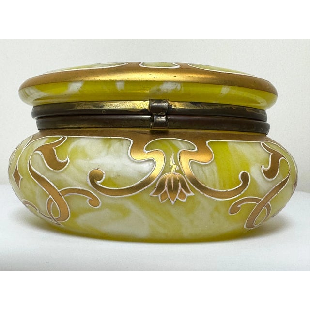 1 Rare Traditional Antique Small Art Nouveau Loetz Art Glass Round Gilt Floral Trinket Box. Made from the finest quality...