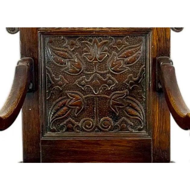 17th Century Rare Dated 1670 Museum-Quality 17th C. Charles II English Oak Yorkshire Wainscot Armchair For Sale - Image 5 of 13