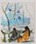 French Early 20th Century Women Watching Tahitian Harbor Watercolor Painting For Sale - Image 3 of 3