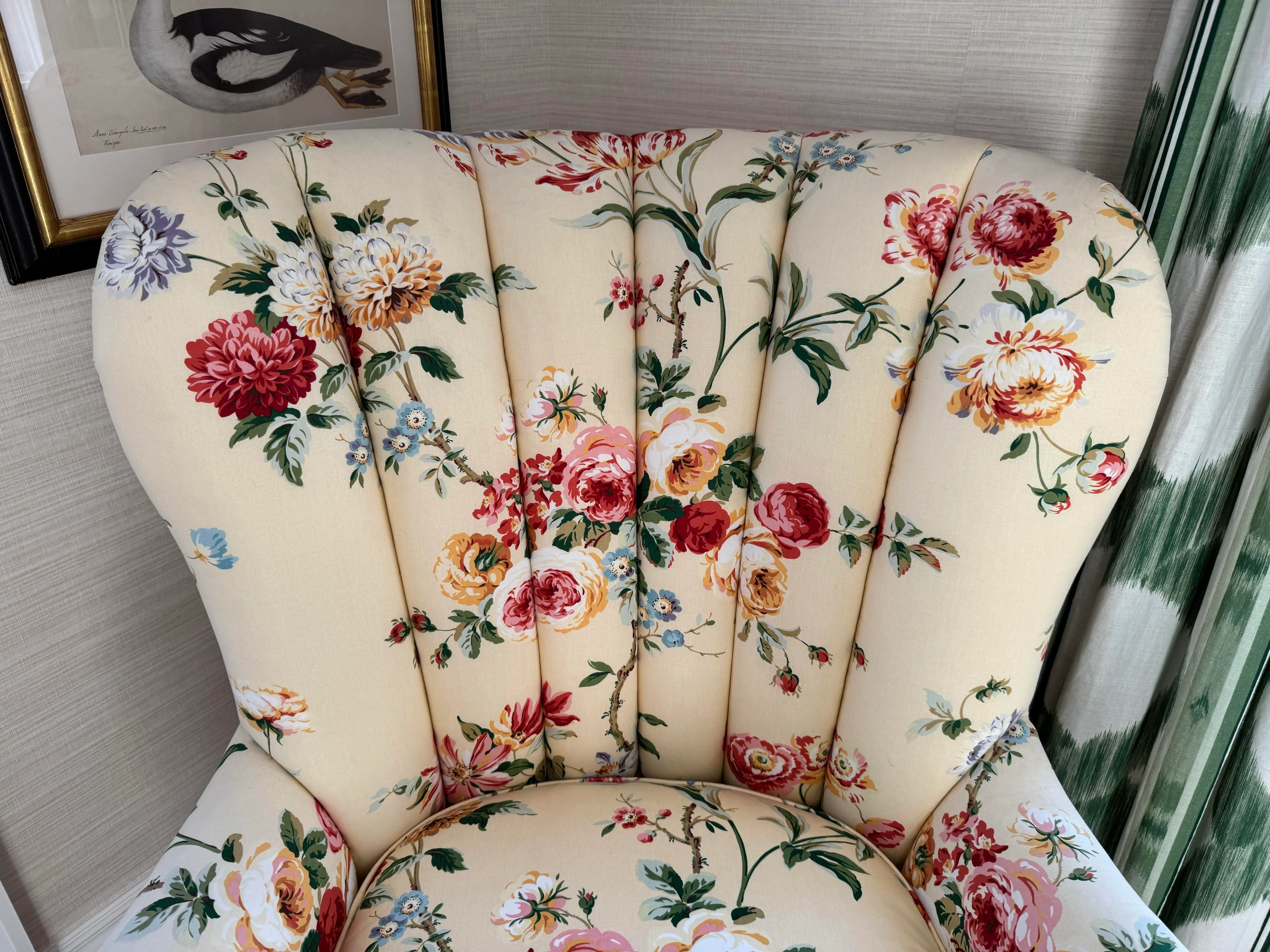 ★美品★アメリカ■The Charles Stewart■スツール■ソファ■花柄 chinz-floral-rounded-channel-