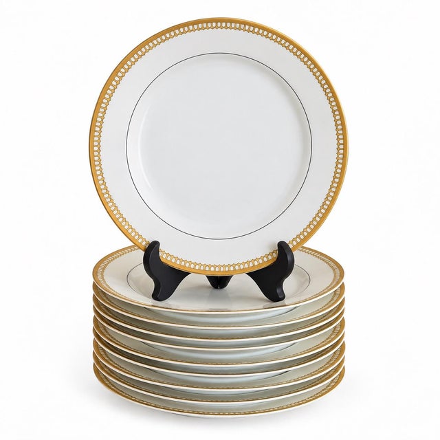 Beautiful early 20th-century Haviland French porcelain serving set featuring crisp white china with delicate gold gilt...