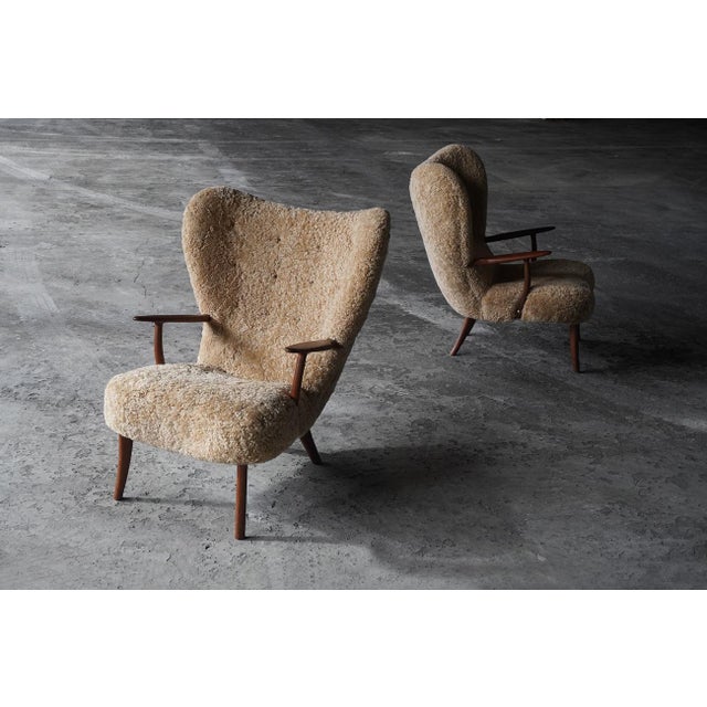 Prague Chairs in Real Sheepskin from Madsen & Schübel, Denmark, 1960s, Set of 2 For Sale - Image 12 of 12