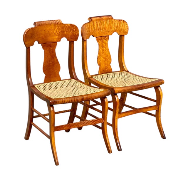 American Pair of Antique Tiger Maple & Birds Eye Maple Sheraton Style Chairs For Sale - Image 3 of 11