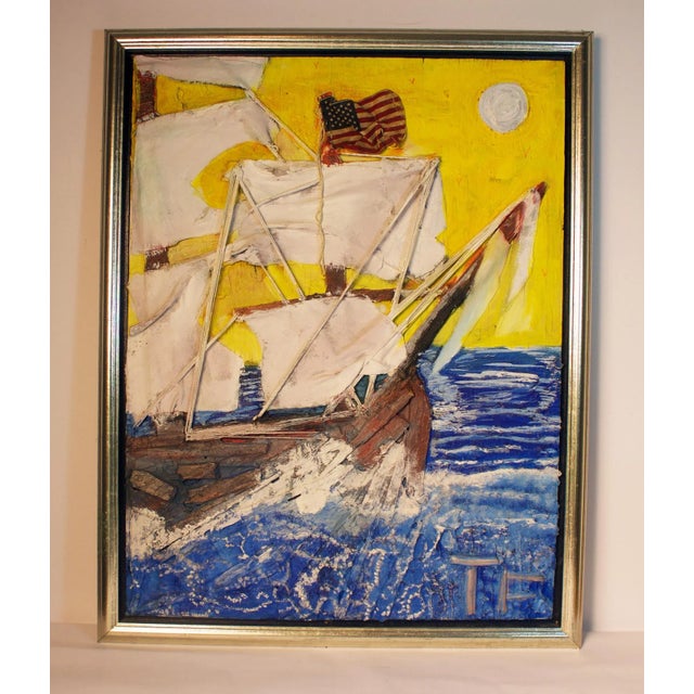 Cerulean Contemporary Mixed Media Art of an American Clipper Ship For Sale - Image 8 of 8