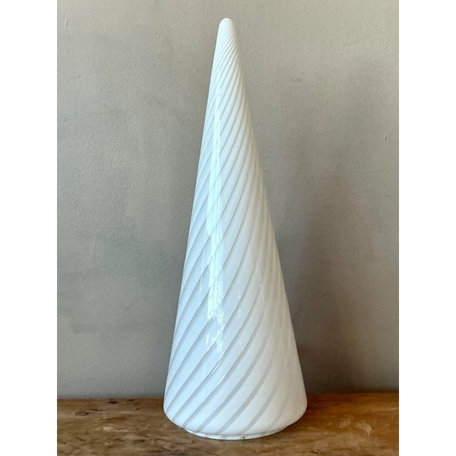Elevate your interior with this captivating vintage Italian Vetri art glass swirl cone lamp, a testament to exquisite Mid-...
