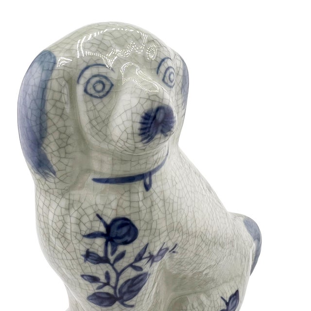Delft Blue Style Crackle Glazed Staffordshire Dog Figure, Mid 20th Century Ceramic For Sale - Image 4 of 9