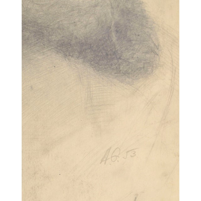 Albert Goltjakov, Man with a Winter Hat, 1953, Pencil on Paper For Sale - Image 3 of 6