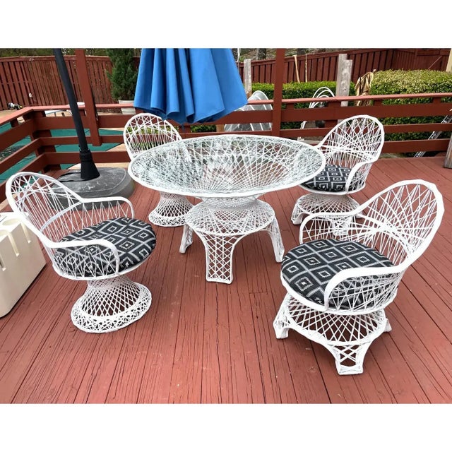 White Restored Russell Woodard Vintage Spun Fiberglass Outdoor Dining Set For Sale - Image 8 of 12
