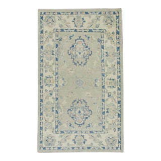 Early 21st Century Soft Green & Blue Floral Design Handwoven Wool Turkish Oushak Rug 3' X 4'10" For Sale